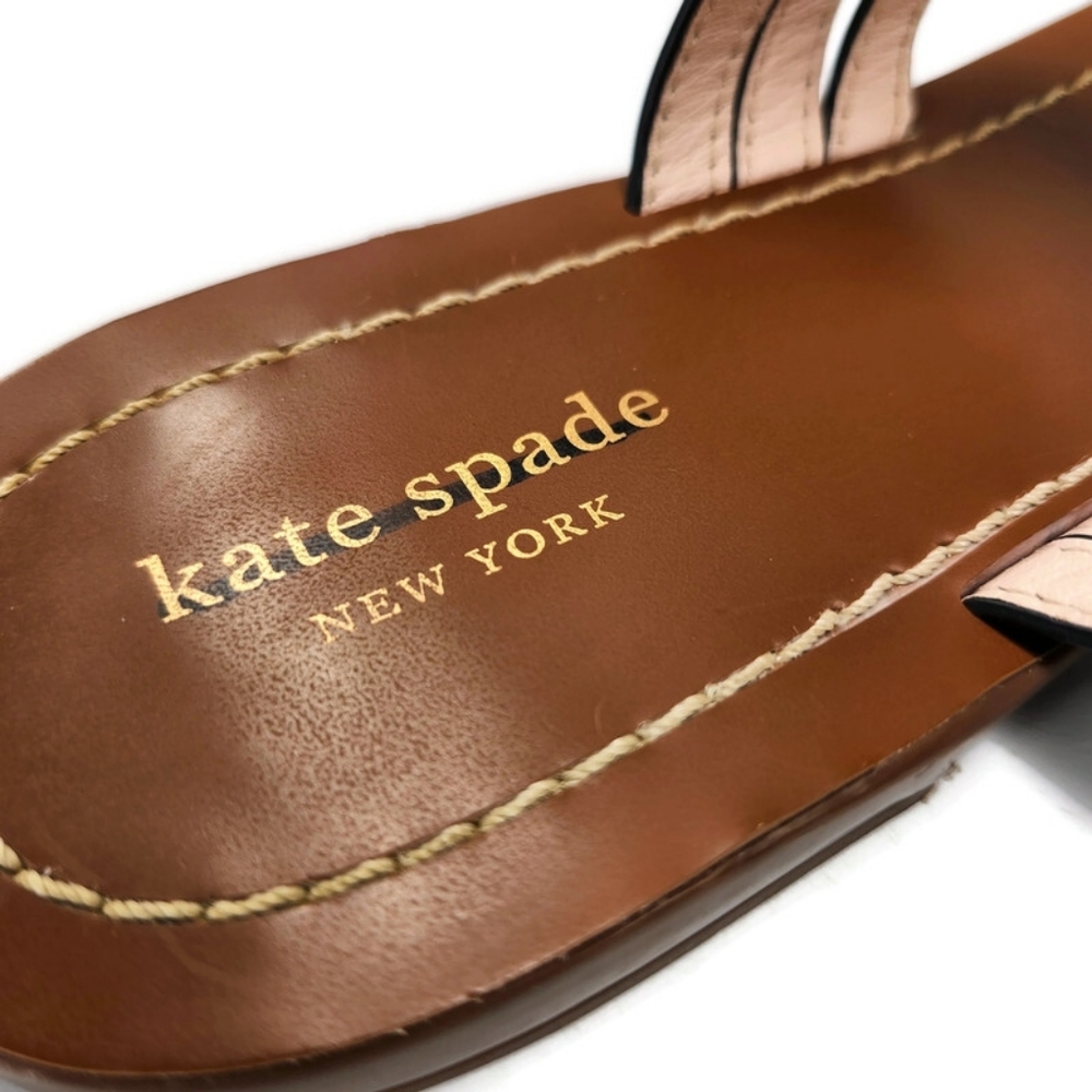 Kate Spade Carol Black Patent Leather Gold Spade Studs Slide-On Thong Sandals - Picture 8 of 11
